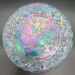 Vintage Imperial Carnival Glass Plate, Seventh Day Of Christmas 8.75" dia